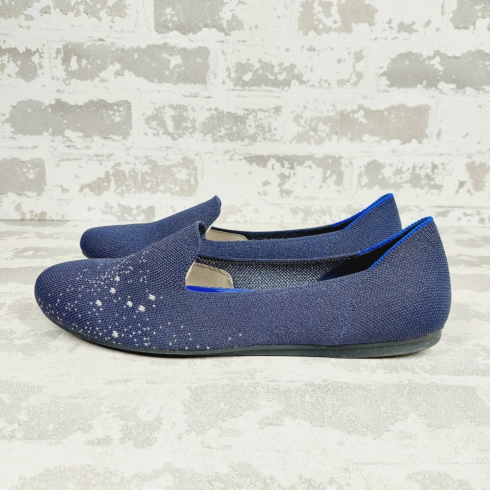 New Rothy's The Flat Navy Round Studded Slip-On Shoes Knit Loafers W2